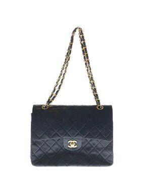 Chanel Quilted 25 Lambskin Turnlock Gold Double Flap Chain Shoulder Bag Black